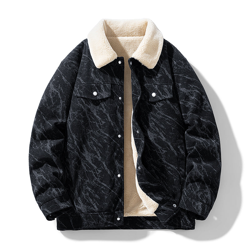 Aljur Men's Corduroy Jacket – Plush Fleece-Lined Cotton Jacket for Men