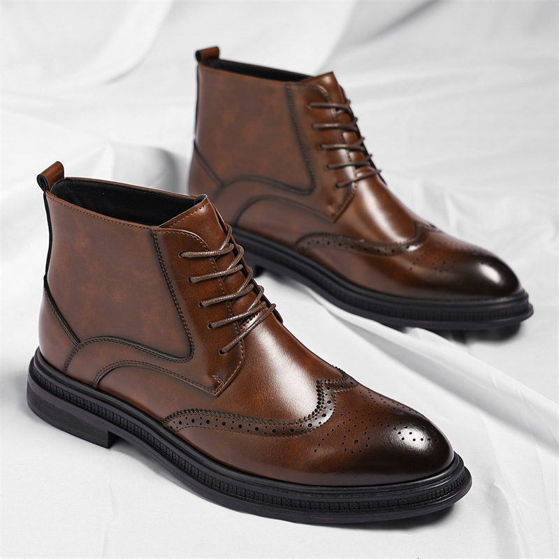 Antonio Men’s Leather Brogue Boots – Genuine Leather with Cushioned Sole