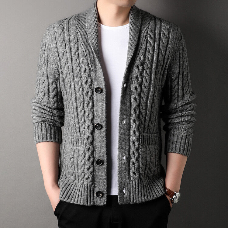 Winston Men’s Cable Knit Cardigan – with Classic Shawl Collar