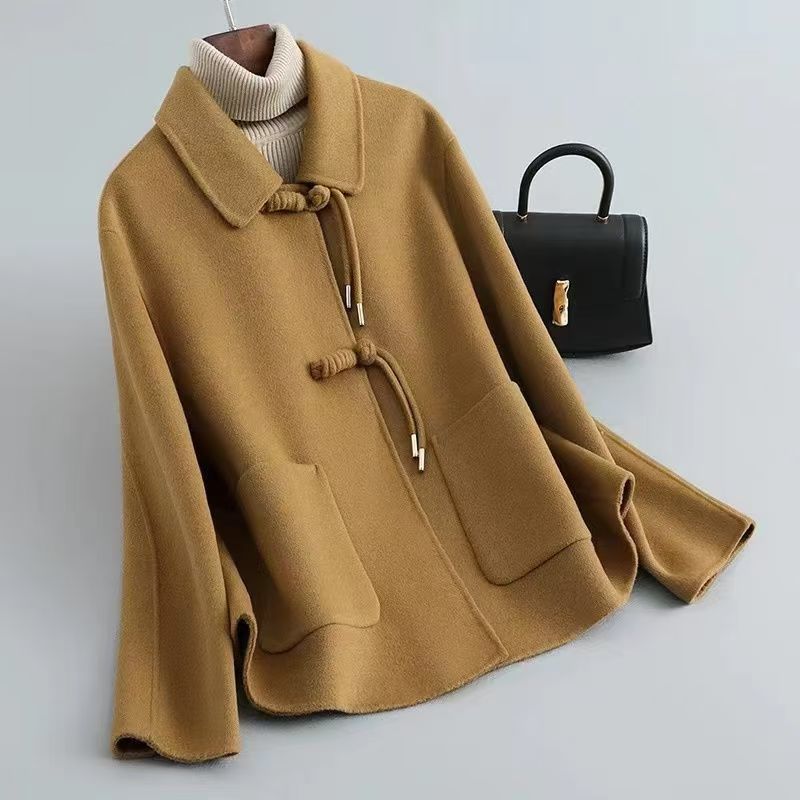 Maribel Women’s Wool Coat – Tailored Wool-Blend Coat with Knotted Button Detail