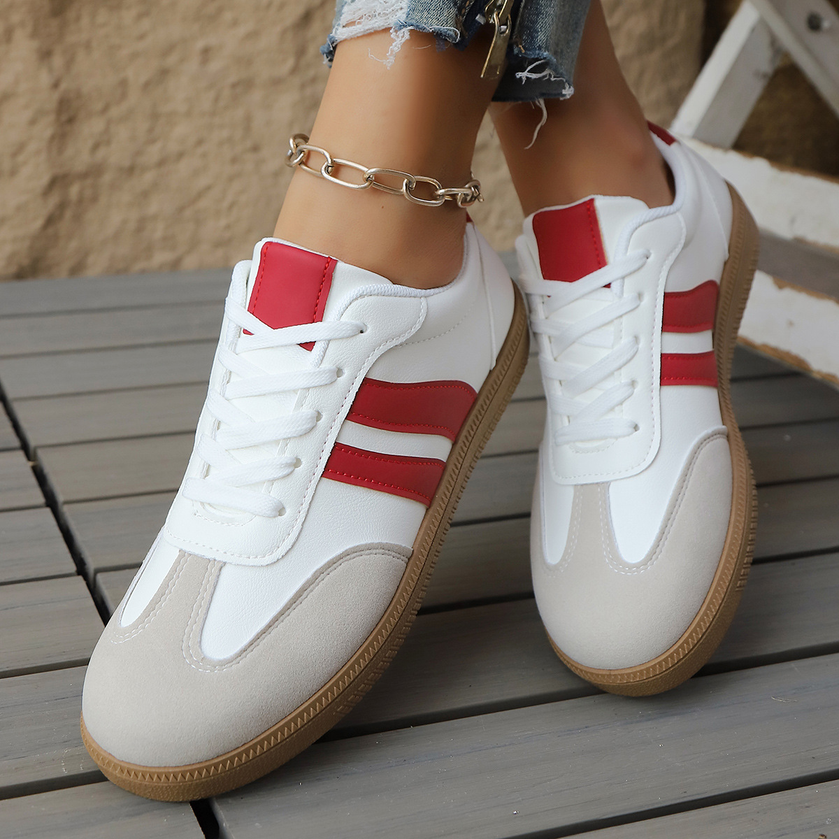 Donatella Leather Vintage Sneakers – Cushioned Suede Lightweight Casual Shoes