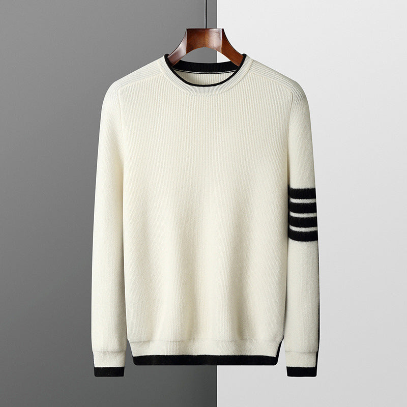 Angus Men’s Knit Sweater – Crewneck Sweater with Contrast Ribbed Trim
