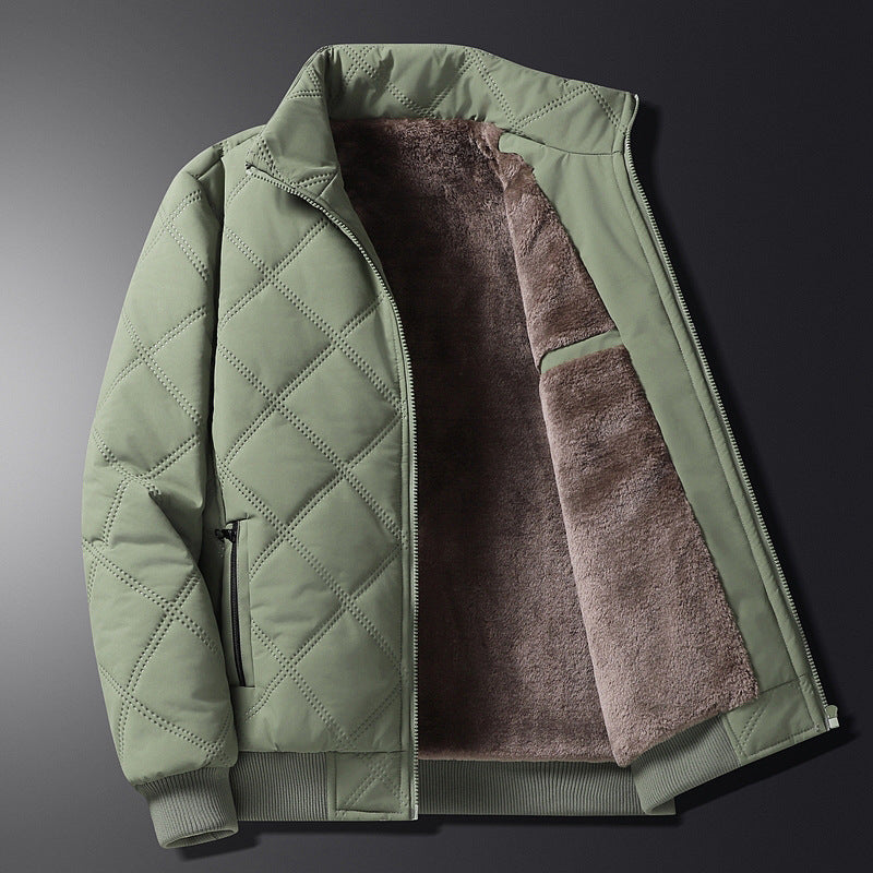 Calder Men’s Quilted Fleece Jacket – Windproof Diamond Pattern Winter Coat