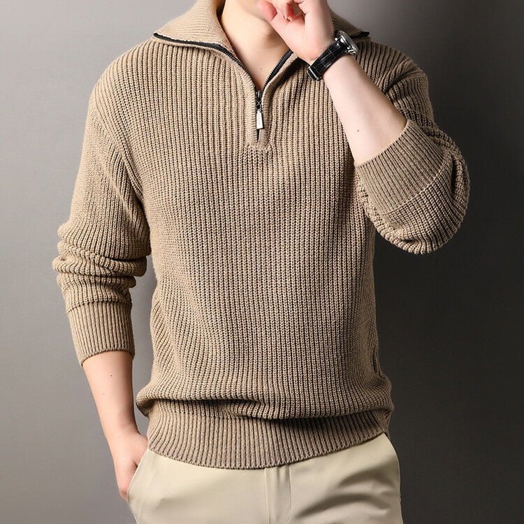Romeo Men’s Half Zip Sweater – Ribbed Knit Soft Cotton Blend Pullover