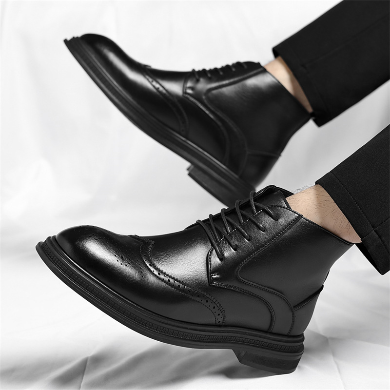 Antonio Men’s Leather Brogue Boots – Genuine Leather with Cushioned Sole