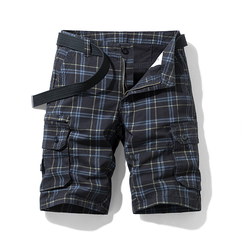 Armando Cotton Blend Check Cargo Shorts – Lightweight Belted Summer Shorts