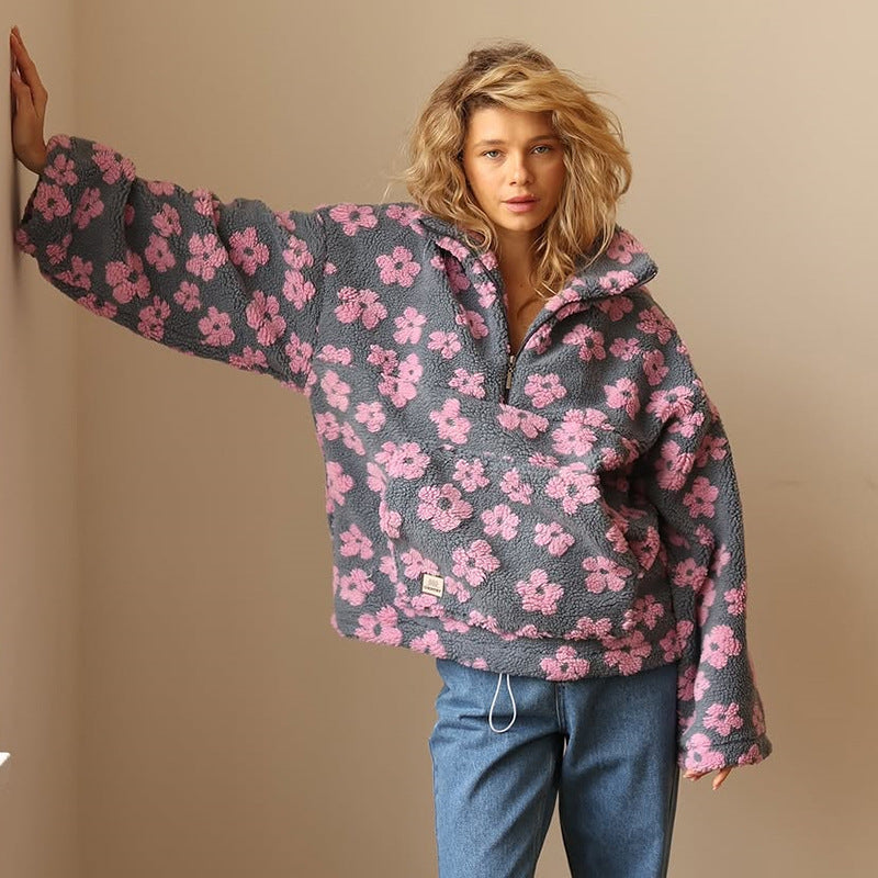 Margarita Women’s Sweater – Plush Fleece Floral Design