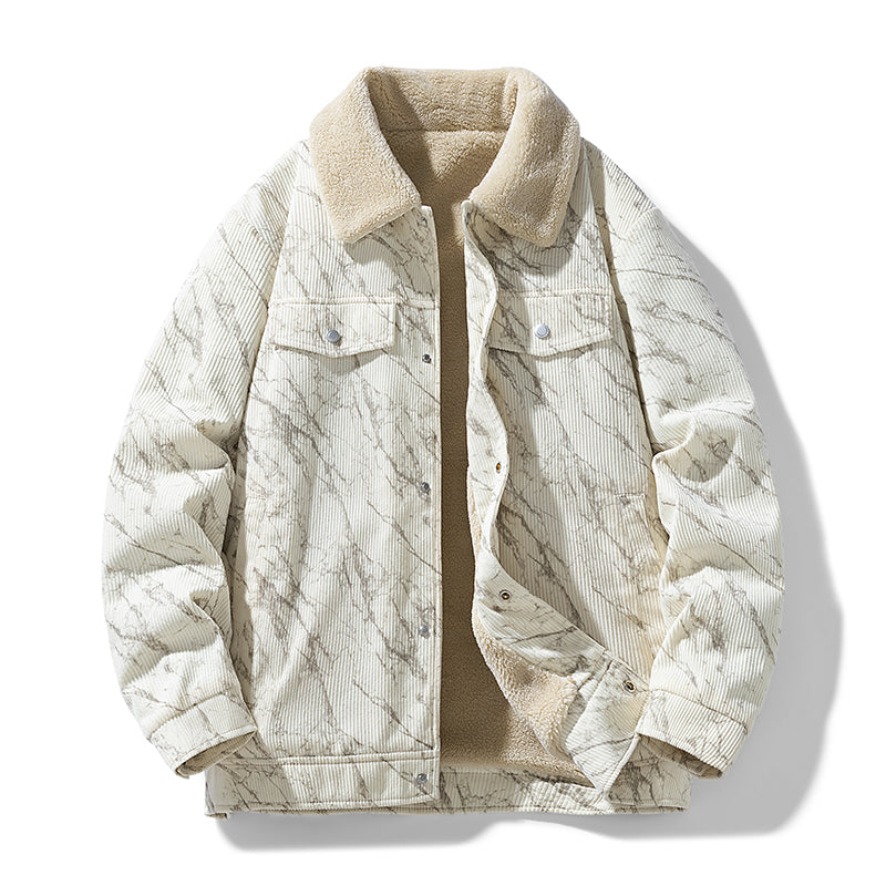 Aljur Men's Corduroy Jacket – Plush Fleece-Lined Cotton Jacket for Men