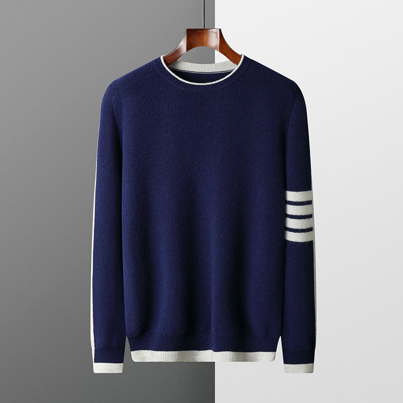 Angus Men’s Knit Sweater – Crewneck Sweater with Contrast Ribbed Trim