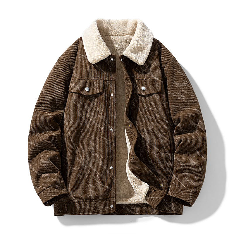 Aljur Men's Corduroy Jacket – Plush Fleece-Lined Cotton Jacket for Men