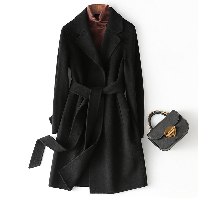 Alina Women’s Wool Blend Belted Coat – Structured Fit with Smooth Inner Lining