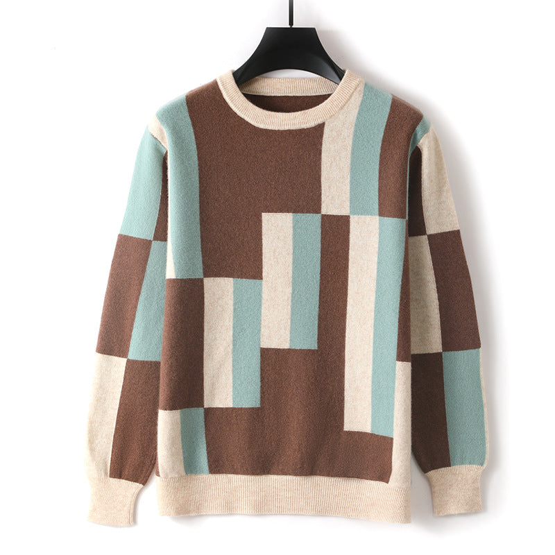 Ravine Men’s Wool Sweater – Colourblock Crewneck Sweater