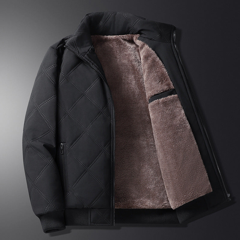 Calder Men’s Quilted Fleece Jacket – Windproof Diamond Pattern Winter Coat