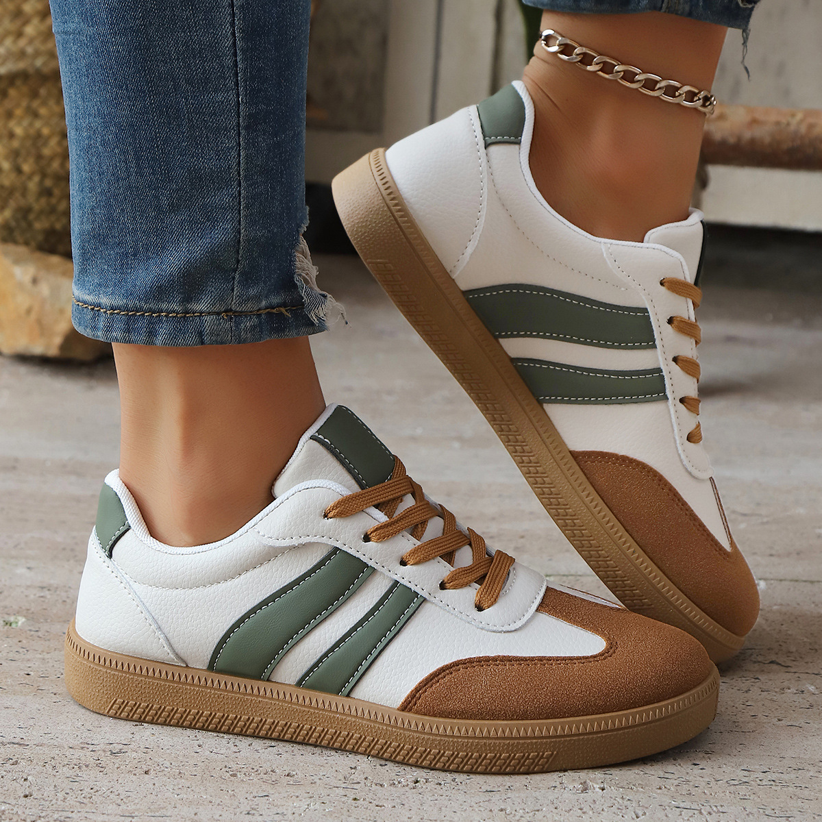 Donatella Leather Vintage Sneakers – Cushioned Suede Lightweight Casual Shoes