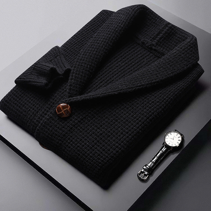 Antonio Men’s Knitted Cardigan – Waffle Textured Button-Up Sweater