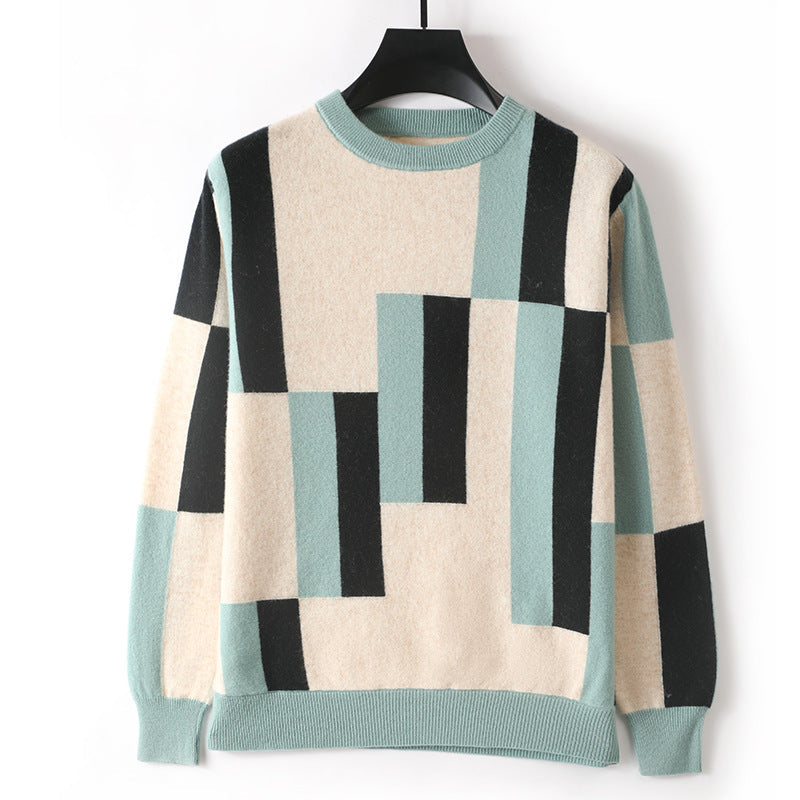Ravine Men’s Wool Sweater – Colourblock Crewneck Sweater