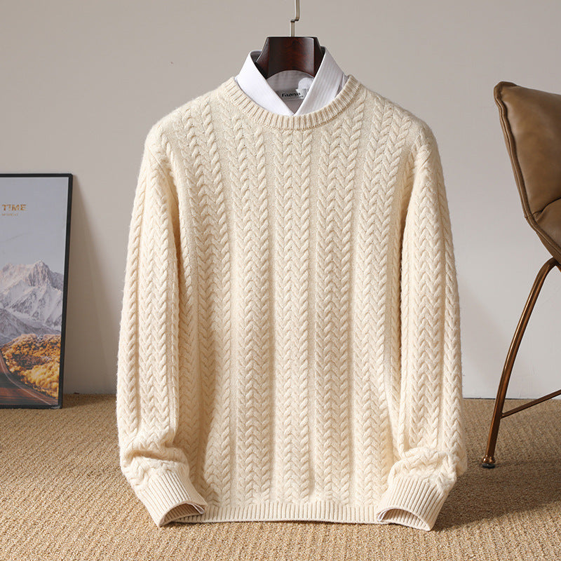 Fraser Men’s Cable Knit Sweater – Textured Knit Crewneck Sweater