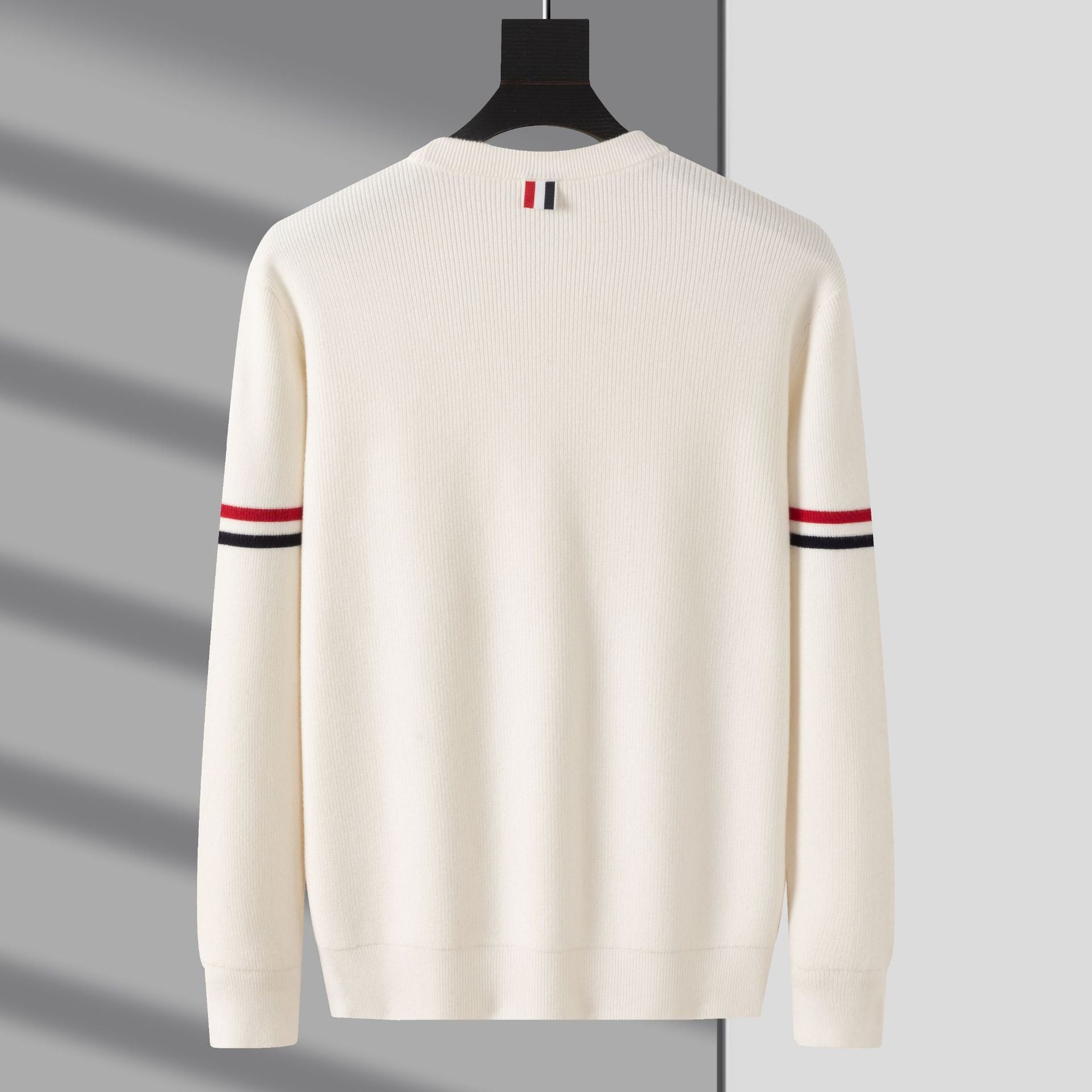 Varden Men’s Cotton Knit Sweater – Ribbed Crewneck with Striped Sleeve Detail