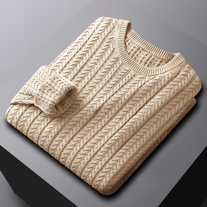 Brayden Men’s Cable Knit Sweater – Textured Knit Crewneck Pullover