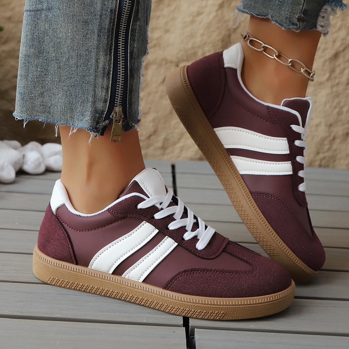 Donatella Leather Vintage Sneakers – Cushioned Suede Lightweight Casual Shoes