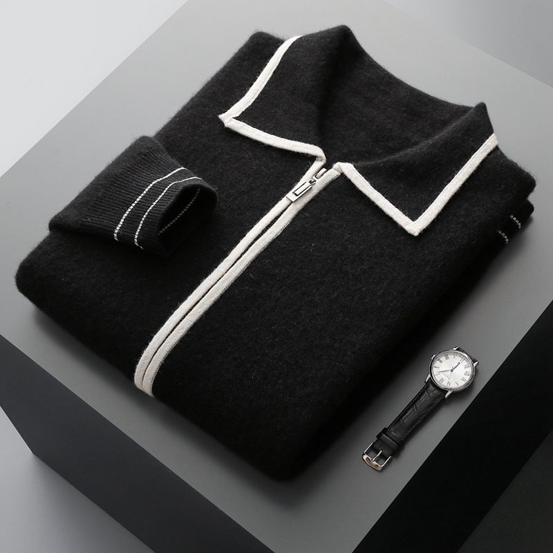 Elric Men’s Wool Sweater – Merino Zip Pullover with Contrast Piping