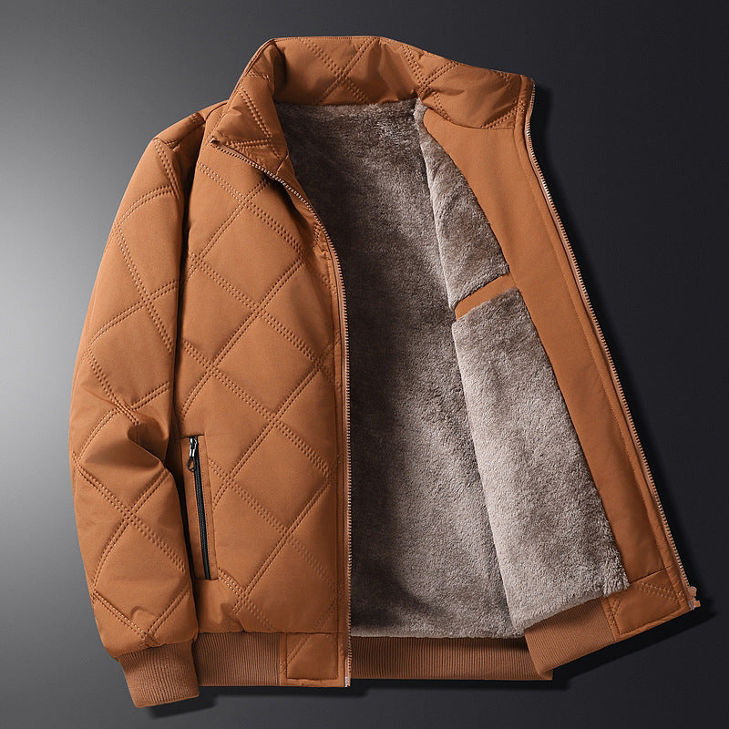 Calder Men’s Quilted Fleece Jacket – Windproof Diamond Pattern Winter Coat