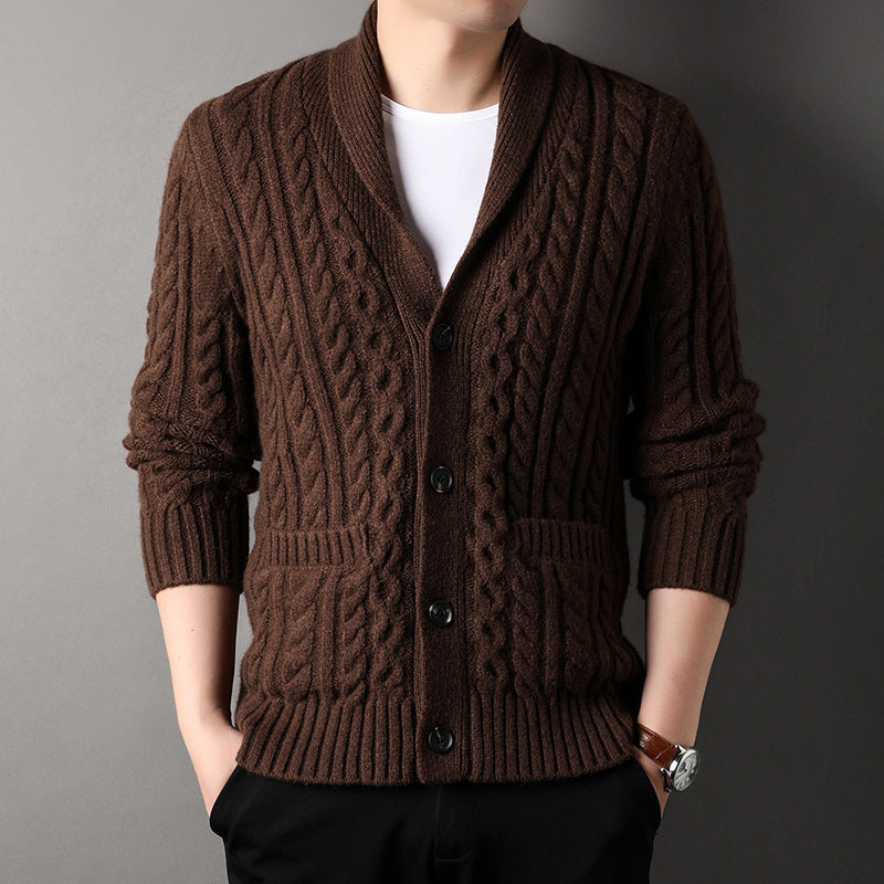 Winston Men’s Cable Knit Cardigan – with Classic Shawl Collar