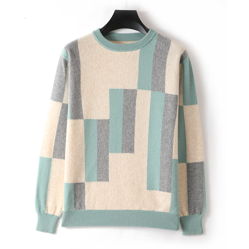 Ravine Men’s Wool Sweater – Colourblock Crewneck Sweater