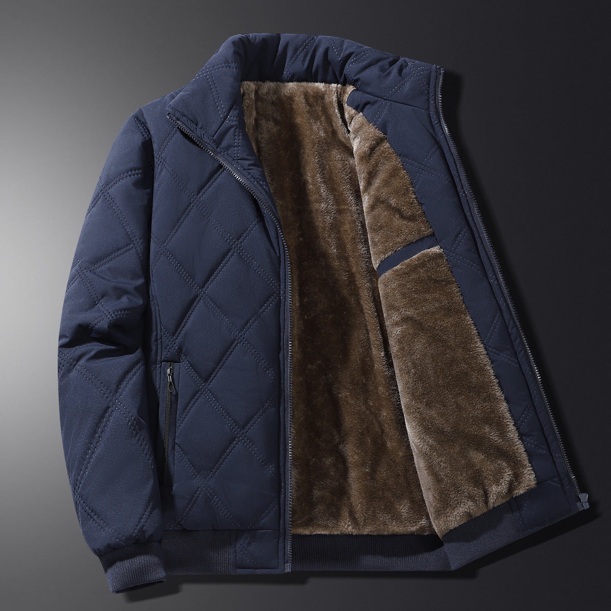 Calder Men’s Quilted Fleece Jacket – Windproof Diamond Pattern Winter Coat