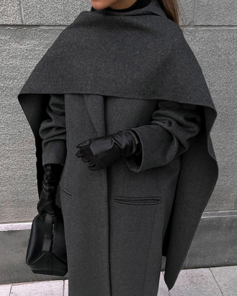 Meadow Women’s Wool Coat – Double-Breasted Longline with Scarf Cape Detail