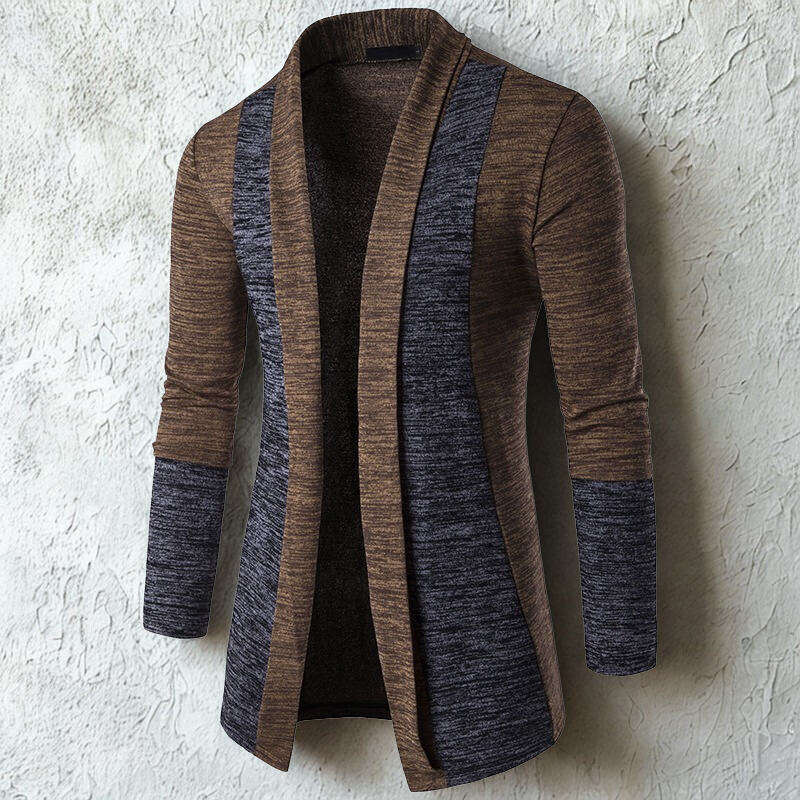 Liam Men’s Knitted Cardigan – Contrast Colour Block Lightweight Sweater