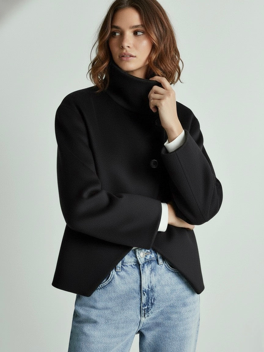 Roxanne Women’s Wool Coat – High-Neck Buttoned-Up Wool Jacket