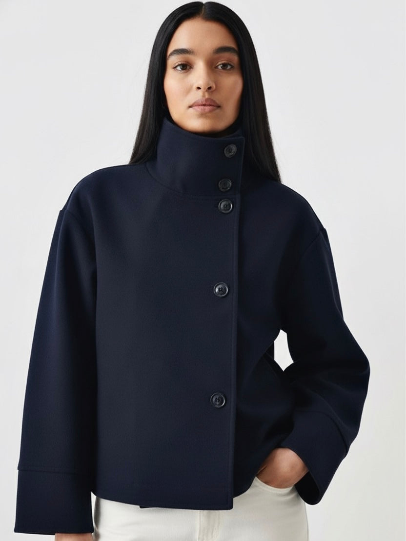 Roxanne Women’s Wool Coat – High-Neck Buttoned-Up Wool Jacket