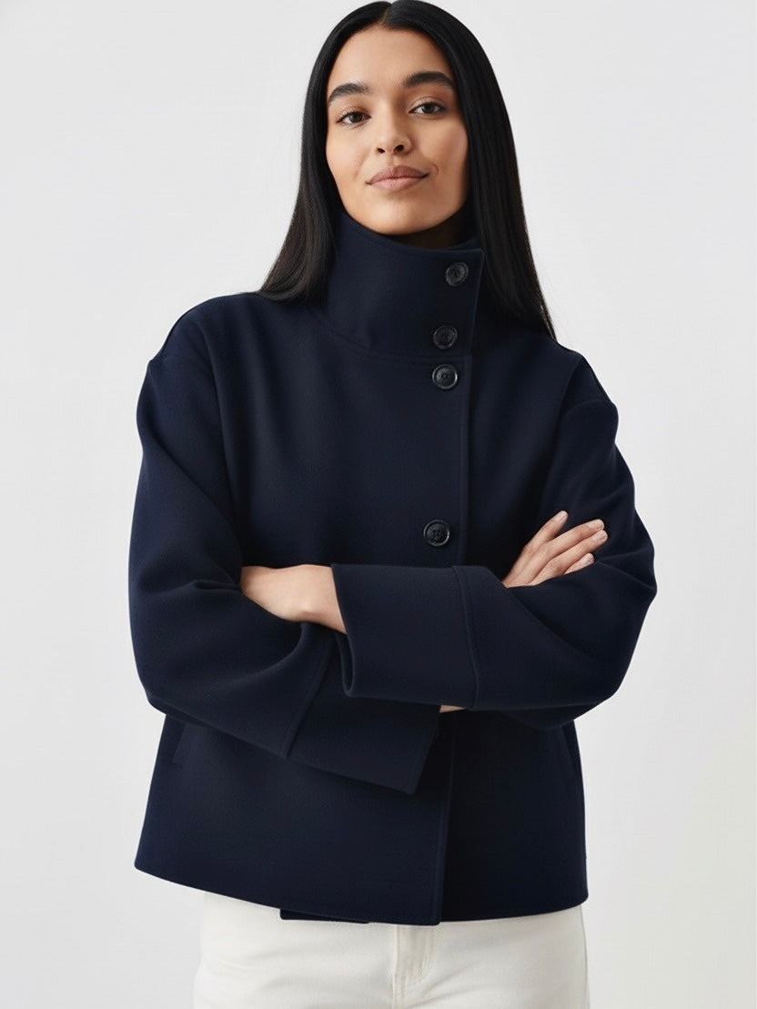 Roxanne Women’s Wool Coat – High-Neck Buttoned-Up Wool Jacket