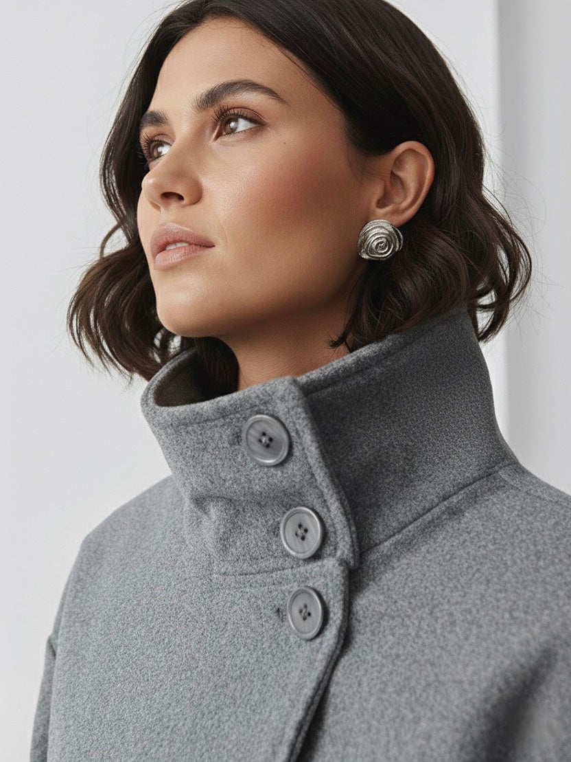 Roxanne Women’s Wool Coat – High-Neck Buttoned-Up Wool Jacket