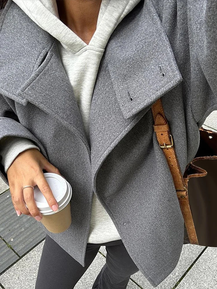 Roxanne Women’s Wool Coat – High-Neck Buttoned-Up Wool Jacket