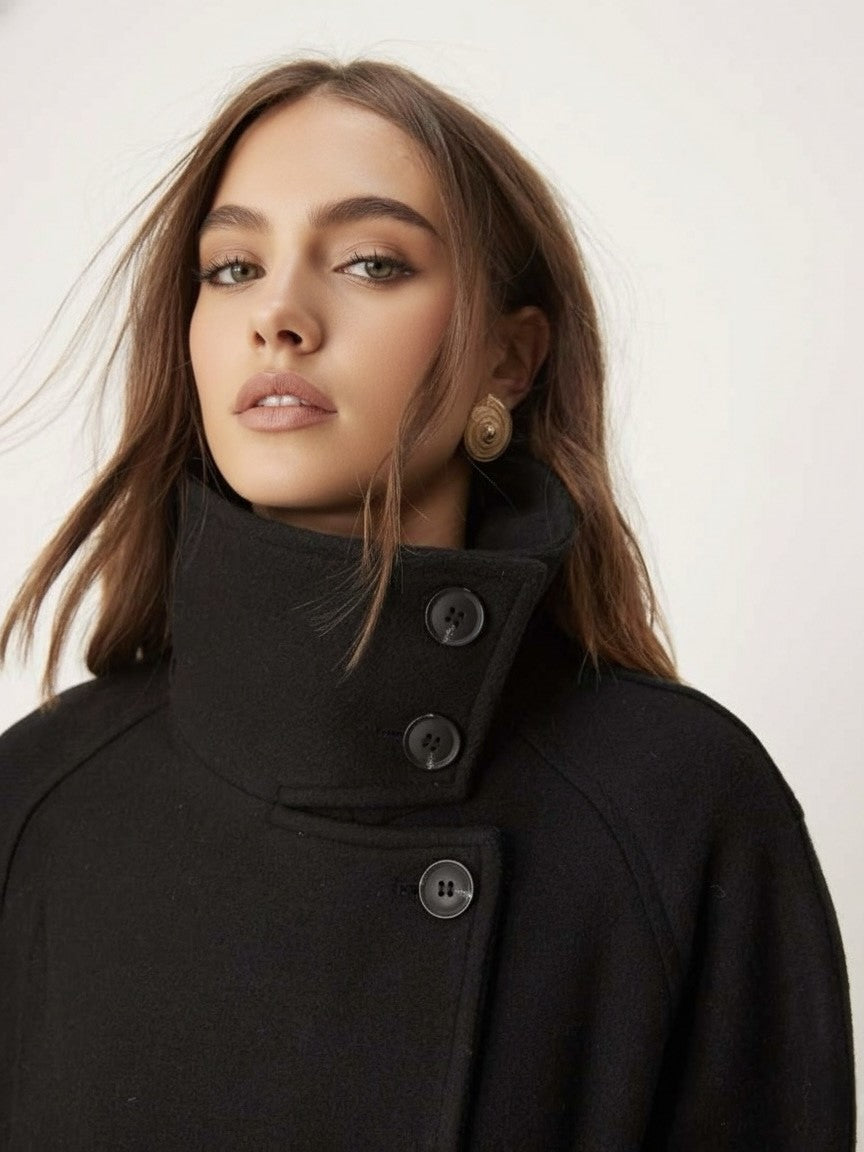 Roxanne Women’s Wool Coat – High-Neck Buttoned-Up Wool Jacket