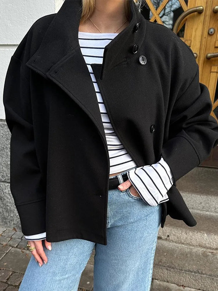 Roxanne Women’s Wool Coat – High-Neck Buttoned-Up Wool Jacket