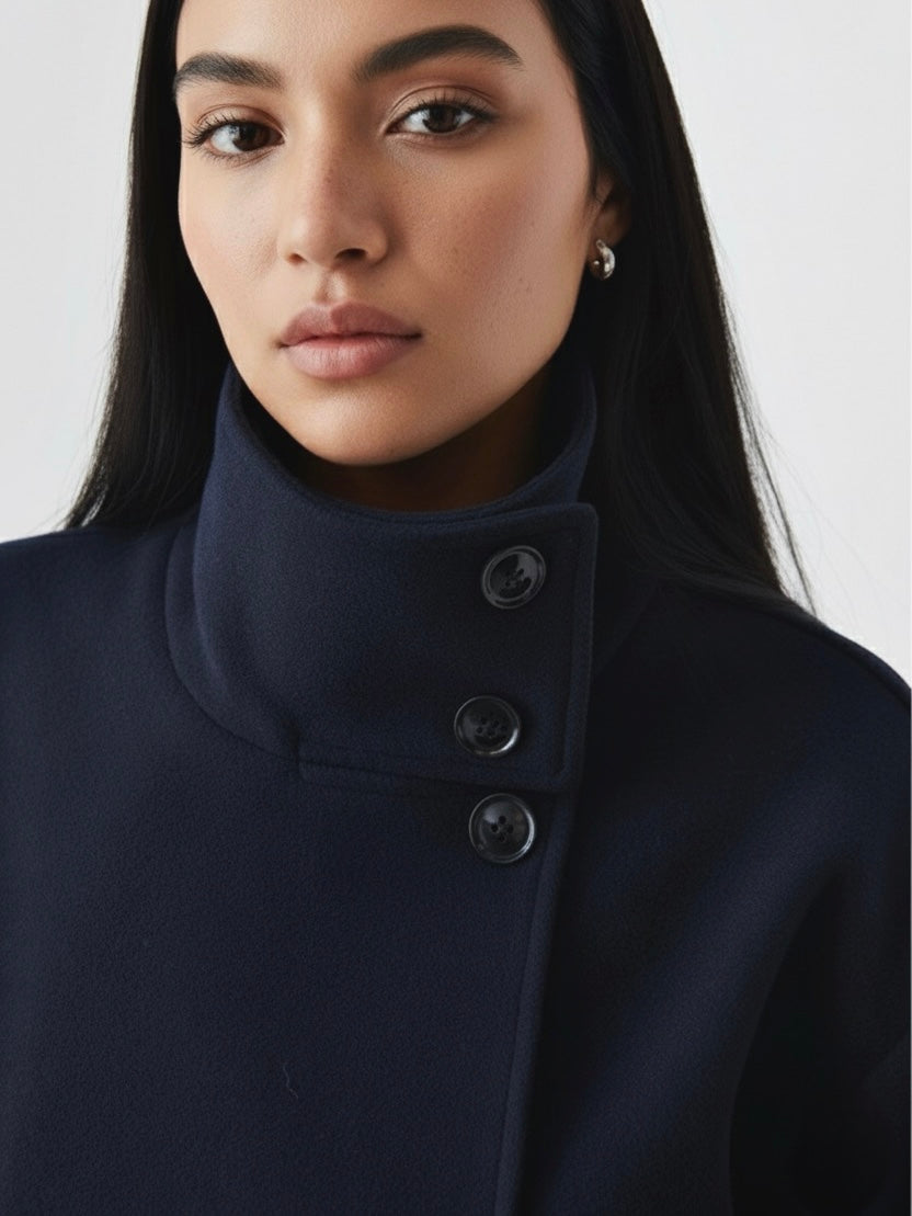 Roxanne Women’s Wool Coat – High-Neck Buttoned-Up Wool Jacket