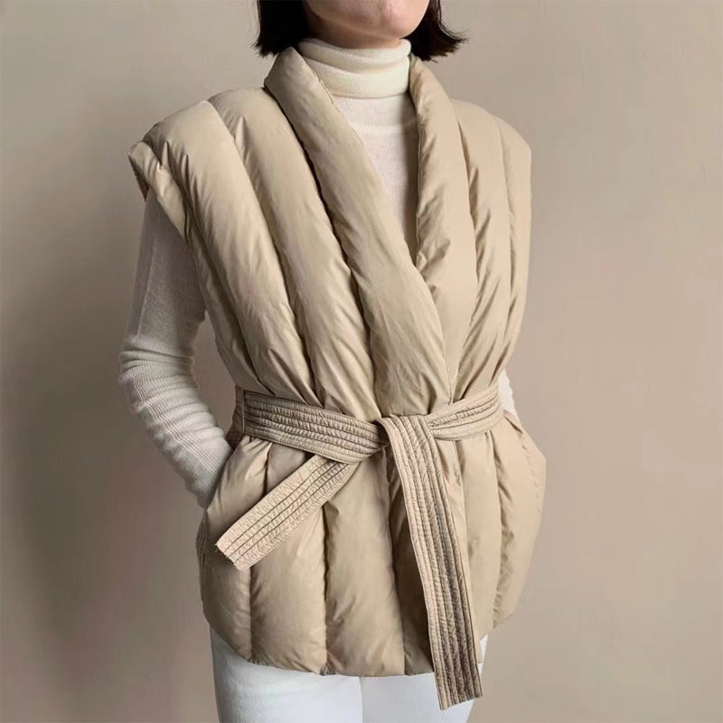 Alessia Women’s Puffer Vest – Soft Wrap Belted Down Gilet
