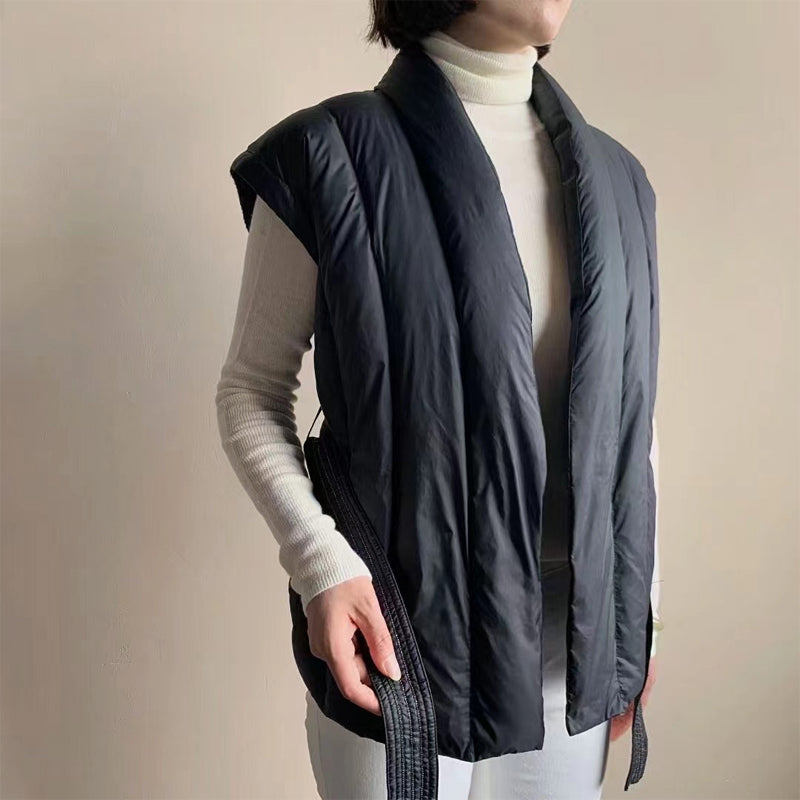 Alessia Women’s Puffer Vest – Soft Wrap Belted Down Gilet
