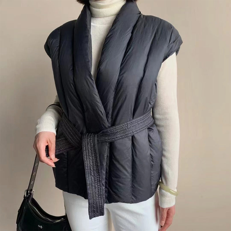 Alessia Women’s Puffer Vest – Soft Wrap Belted Down Gilet