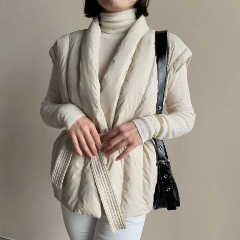 Alessia Women’s Puffer Vest – Soft Wrap Belted Down Gilet