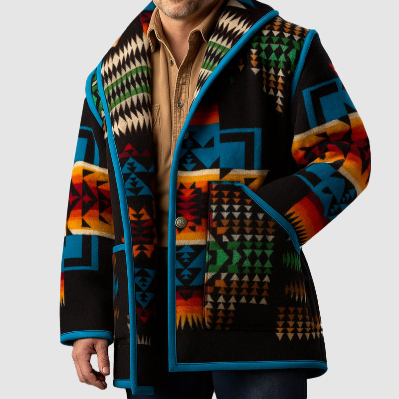 Ronan Men’s Geometric Cardigan Coat – Button-Up Knit Jacket
