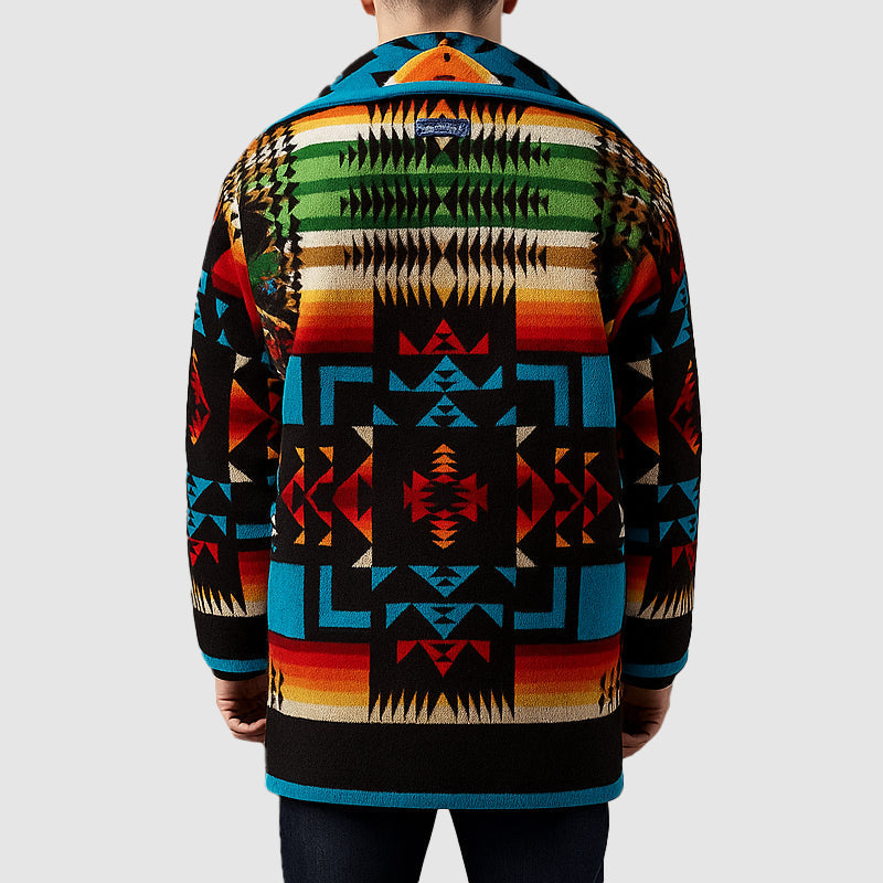 Ronan Men’s Geometric Cardigan Coat – Button-Up Knit Jacket