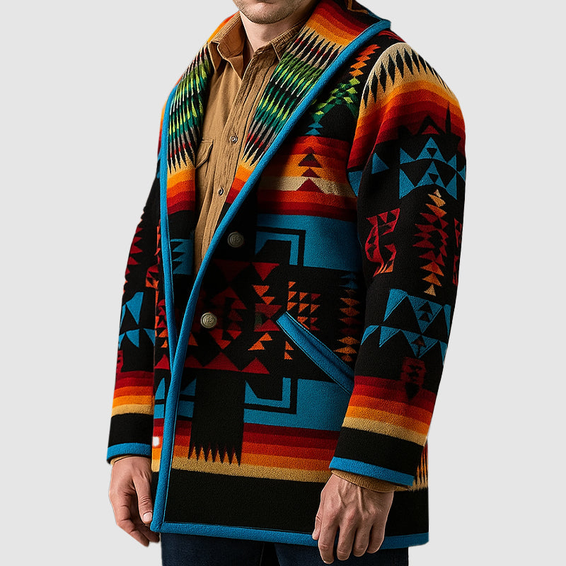 Ronan Men’s Geometric Cardigan Coat – Button-Up Knit Jacket