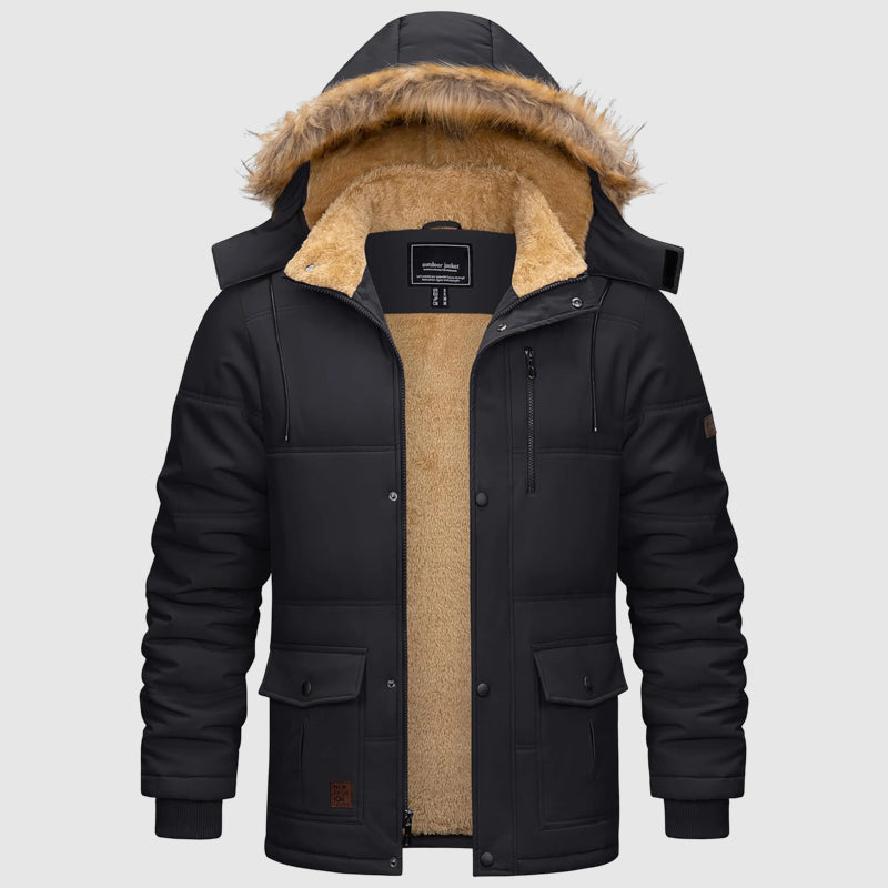 Lisbon Men’s Fleece-Lined Hooded Parka – Water-Repellent Winter Insulated Coat