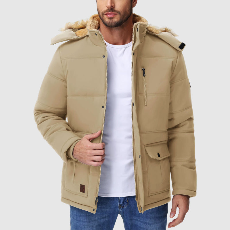 Lisbon Men’s Fleece-Lined Hooded Parka – Water-Repellent Winter Insulated Coat