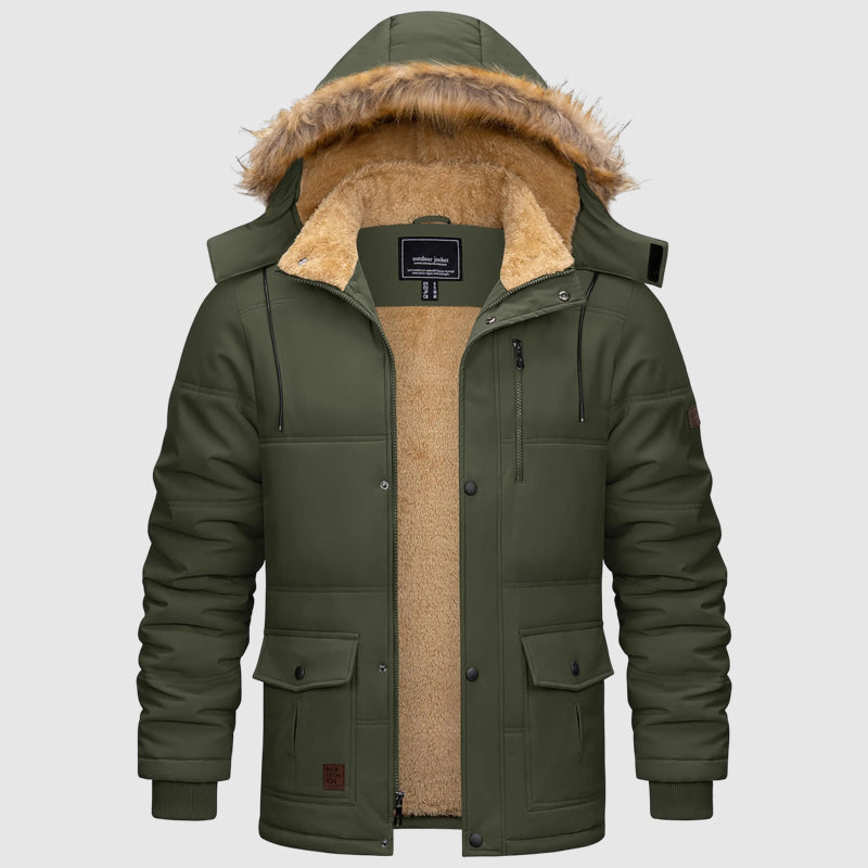 Lisbon Men’s Fleece-Lined Hooded Parka – Water-Repellent Winter Insulated Coat