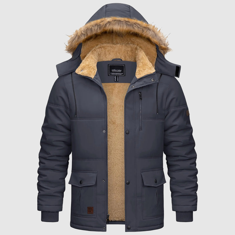 Lisbon Men’s Fleece-Lined Hooded Parka – Water-Repellent Winter Insulated Coat